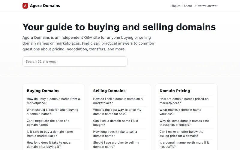 Home page of Agora Domains