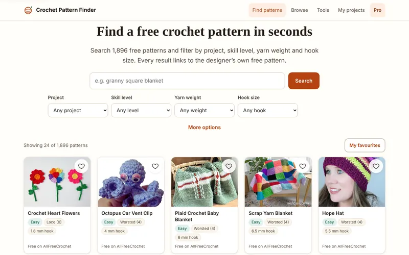 Home page of Crochet Pattern Finder