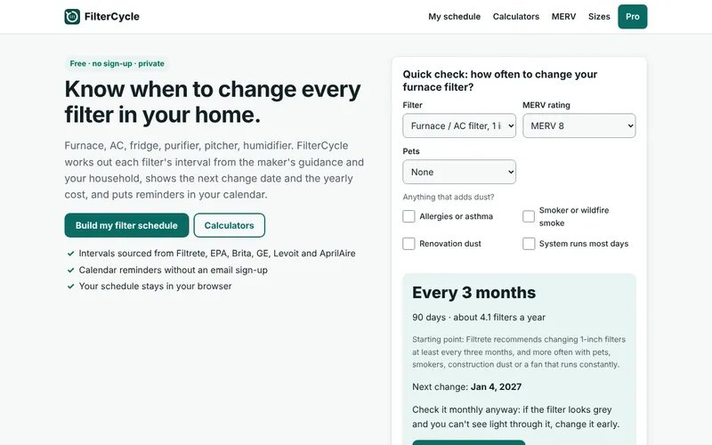 Home page of FilterCycle