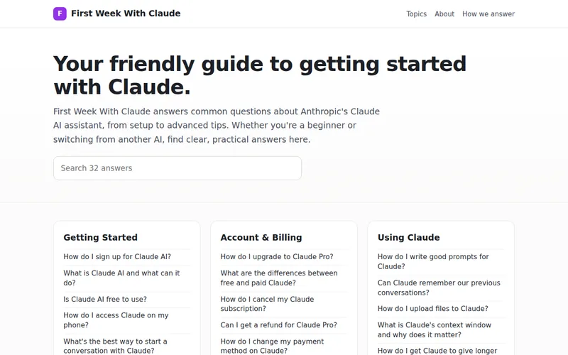 Home page of First Week With Claude