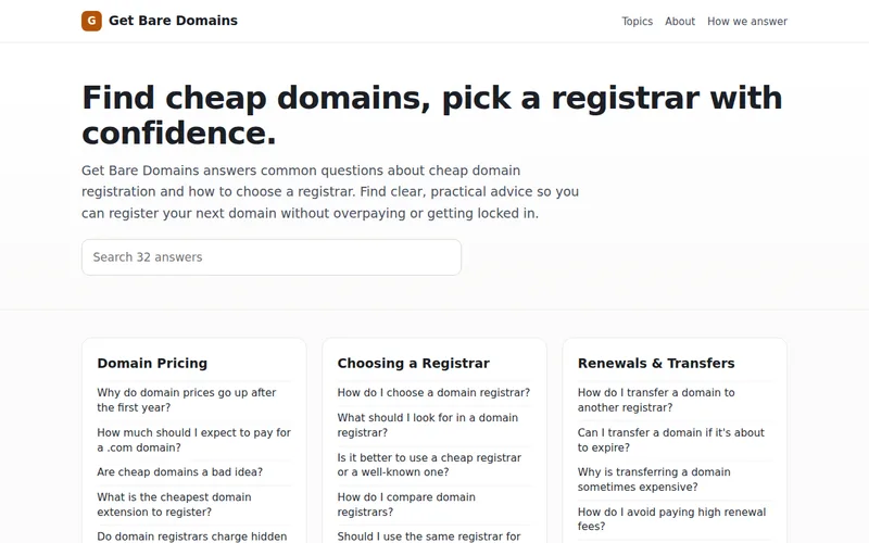 Home page of Get Bare Domains