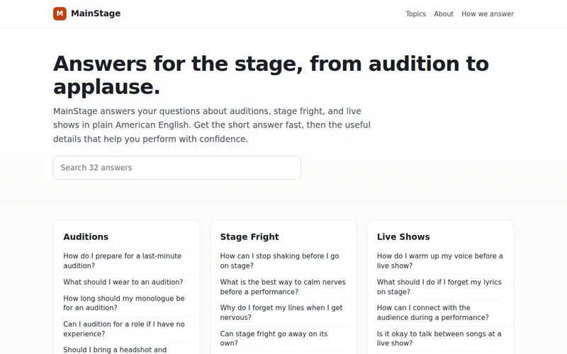Home page of MainStage