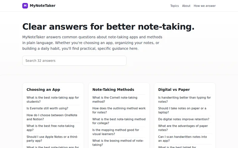 Home page of MyNoteTaker