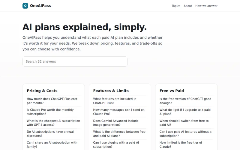 Home page of OneAIPass