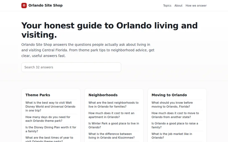 Home page of Orlando Site Shop