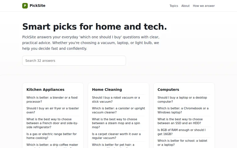 Home page of PickSite