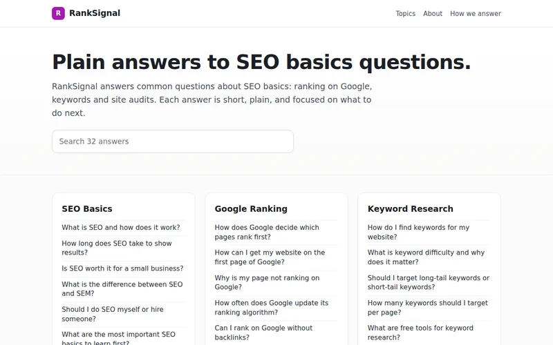 Home page of RankSignal
