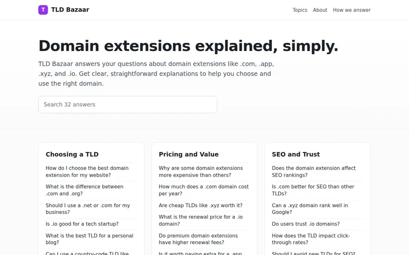 Home page of TLD Bazaar
