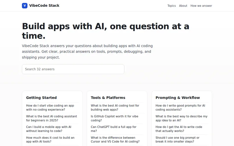 Home page of VibeCode Stack